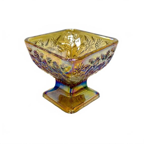 Vintage Indiana Glass Marigold Carnival Glass Candy Dish Floral Pattern - Picture 4 of 8